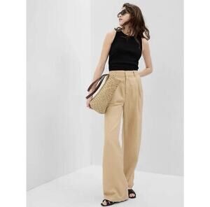 Gap Pleated Linen Pant 0 Cashew Crunch Tan Wide Leg Work Minimal City Chic Clean